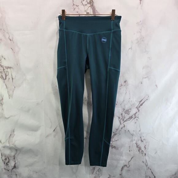 Janji Leggings Womens Small Blue Green Crop High Rise Capri Active Pockets - Picture 1 of 11